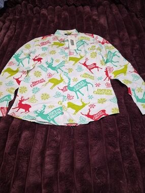 White Christmas Reindeer Button-Up Shirt